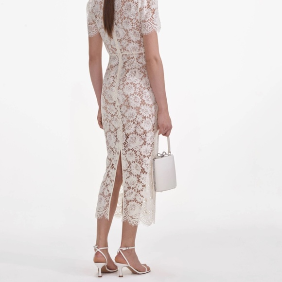 self-portrait Cream Fine Lace Pearl Midi Dress - Size US10 - MSRP $615 - NWT - Picture 7 of 8